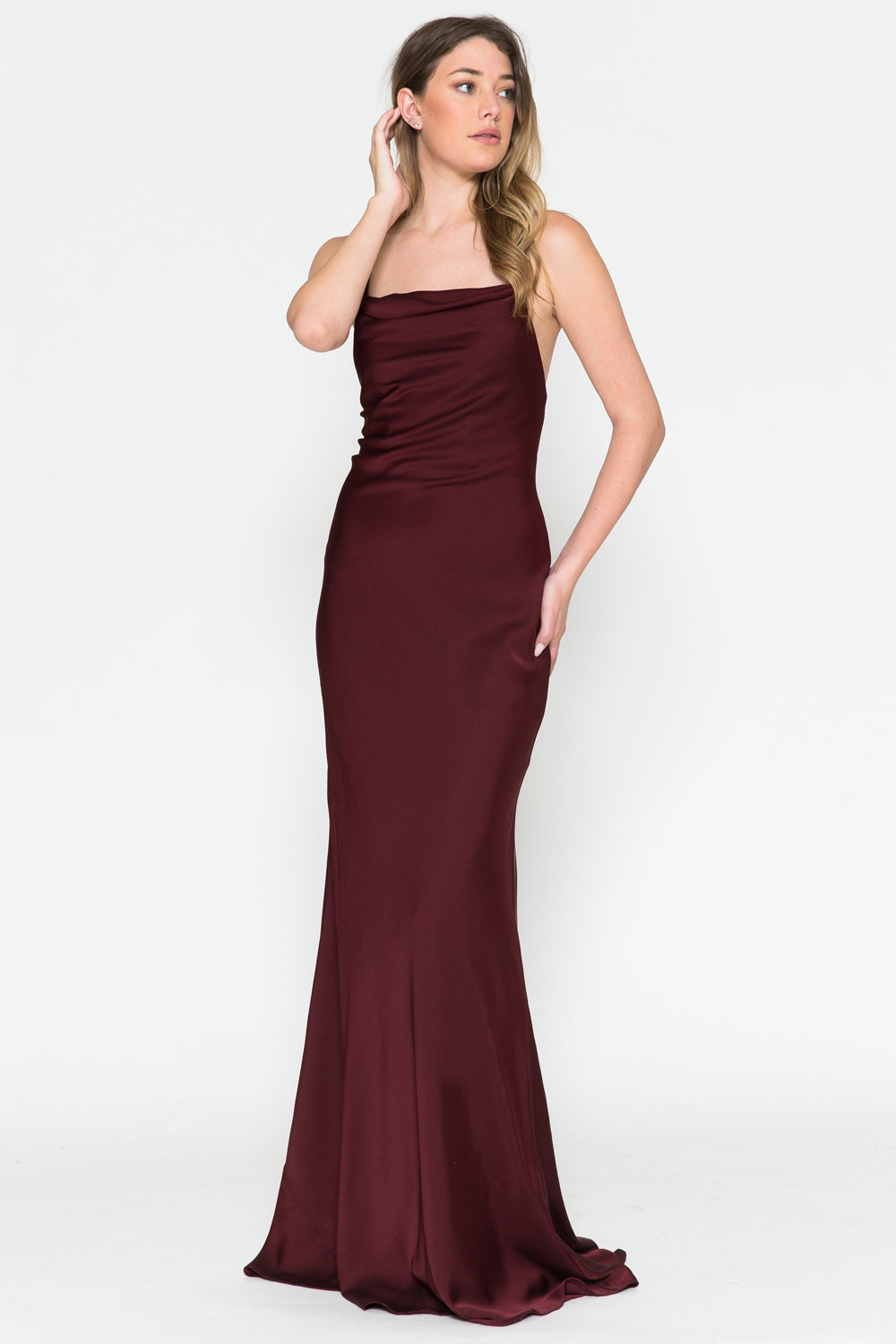 Cowl Neck Spaghetti Straps Satin Long Wedding & Evening Dress AC6111-6