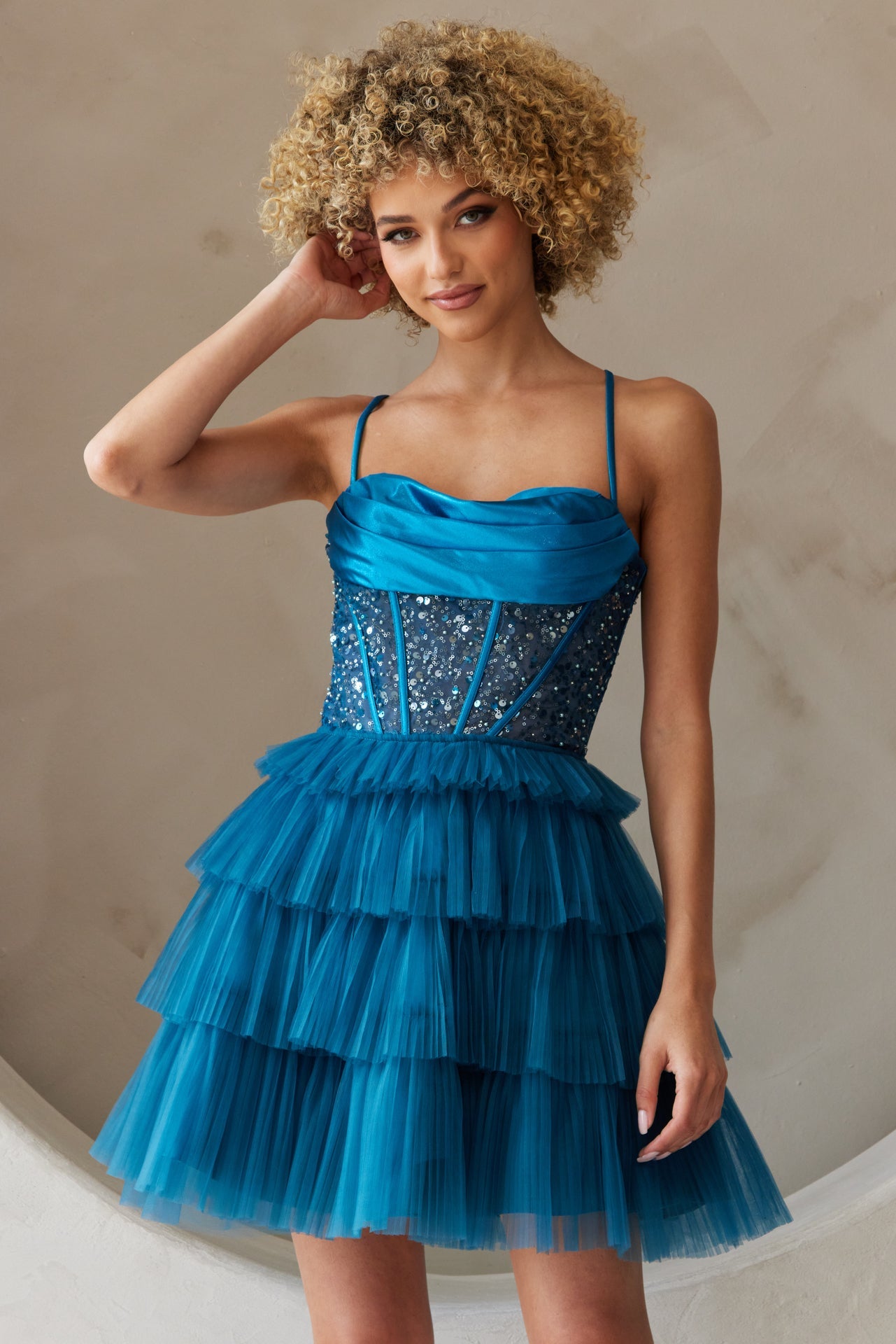Ruffle Skirt Sweetheart Sheer Bodice Short Cocktail Dress ACBZ9023S
