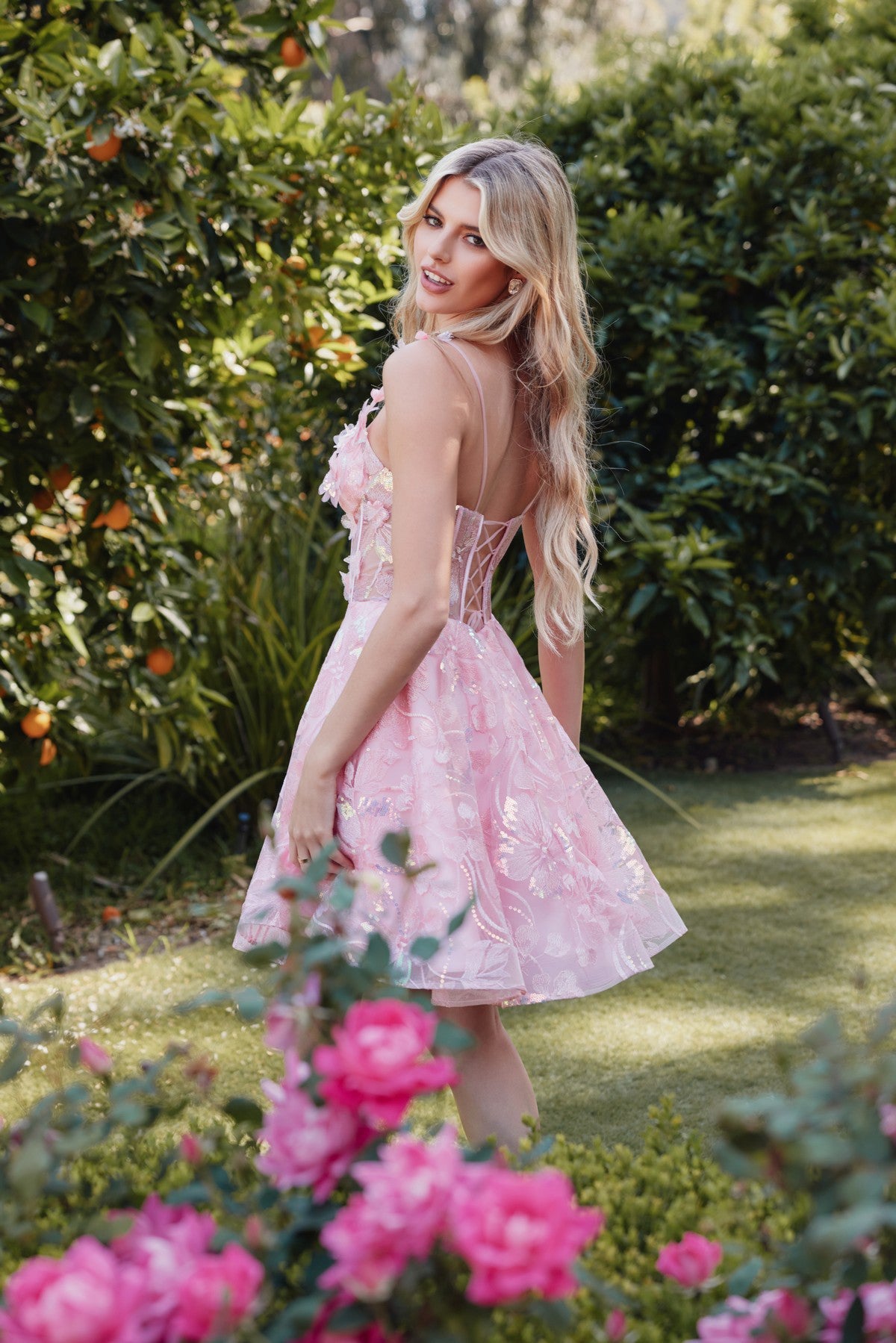 Embroidered Lace Corset Bodice Short Cocktail Dress JTJT917A