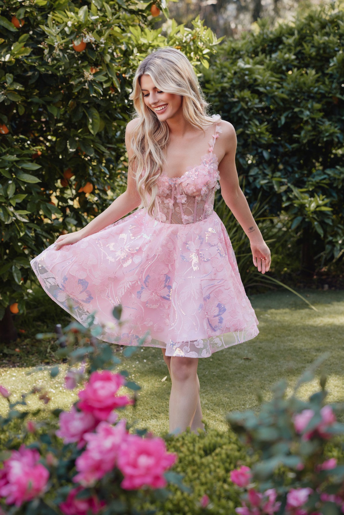 Embroidered Lace Corset Bodice Short Cocktail Dress JTJT917A