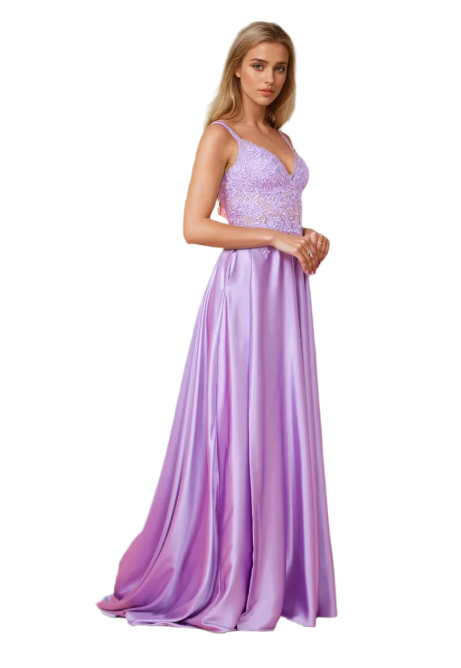 Kos Couture Full-Length Chiffon Lace Illusion Formal Gown Prom Dress-7