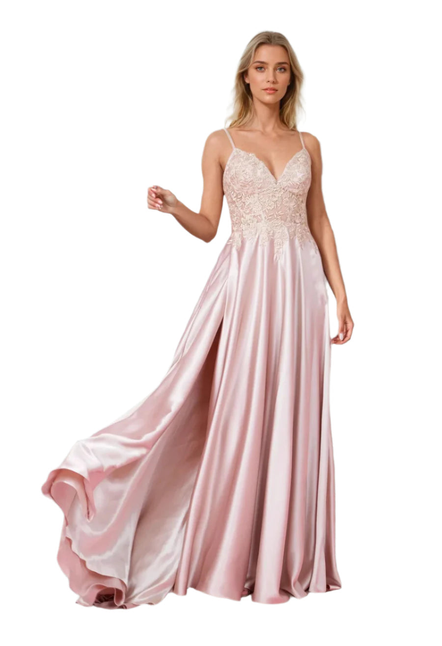 Kos Couture Full-Length Chiffon Lace Illusion Formal Gown Prom Dress-4