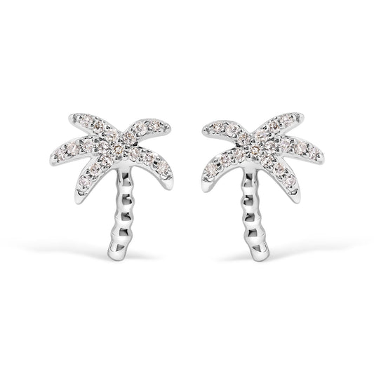 10K White Gold 1/10 Cttw Diamond Encrusted Palm Tree Stud Earrings (H-I Color, I1-I2 Clarity)-0