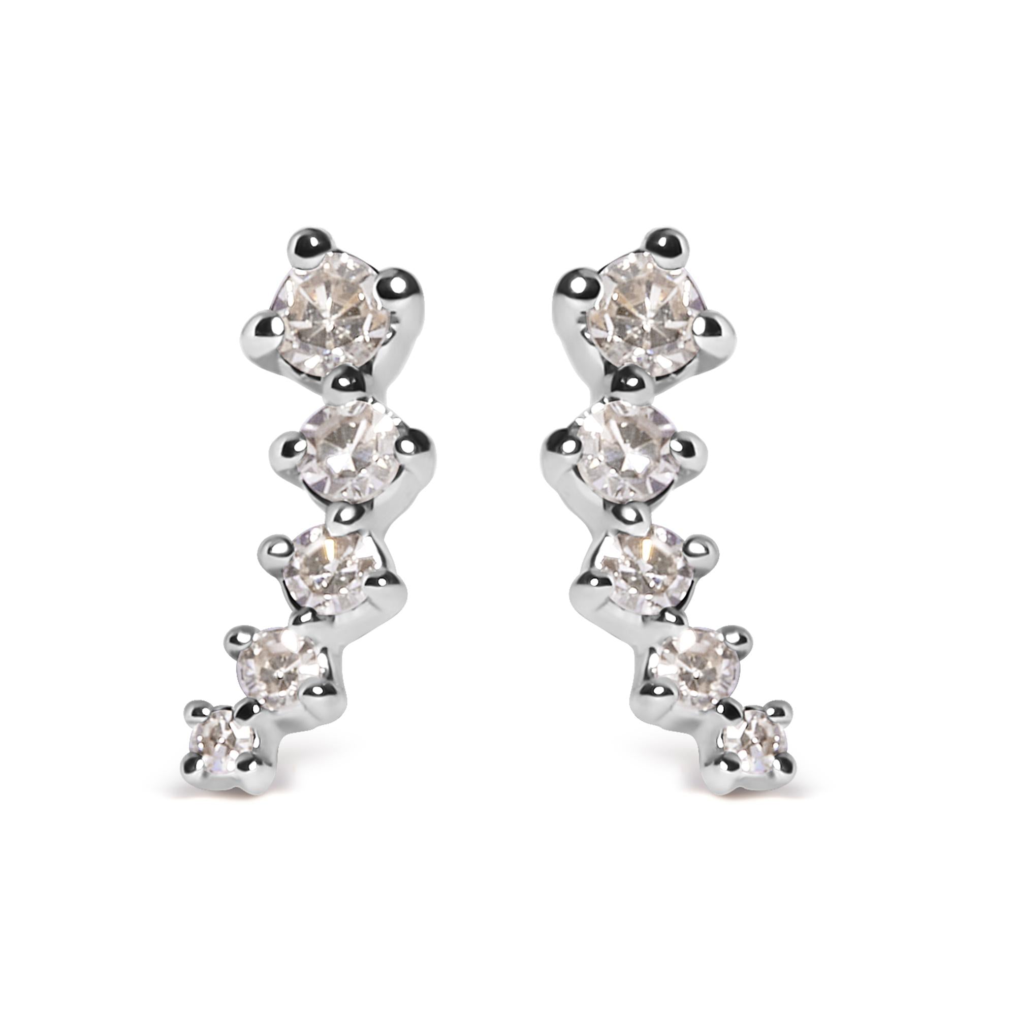 10K White Gold 1/10 Cttw Diamond Journey Style Climber Stud Earrings (H-I Color, I1-I2 Clarity)-0
