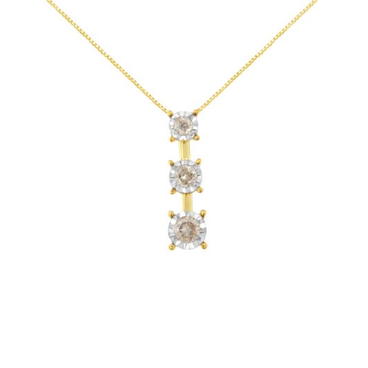 10K Yellow Gold 1/4 cttw Miracle-Set Brilliant Round Cut Diamond Graduating 3 Stone Drop 18" Pendant Necklace (J-K Color, I1-I2 Clarity)-0