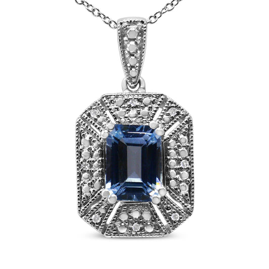 .925 Sterling Silver Blue Topaz and Diamond Accent Art Deco Style 18" Pendant Necklace (I-J Color, I1-I2 Clarity)-0