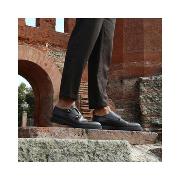 Duca di Morrone Black Leather Slip-On Loafers