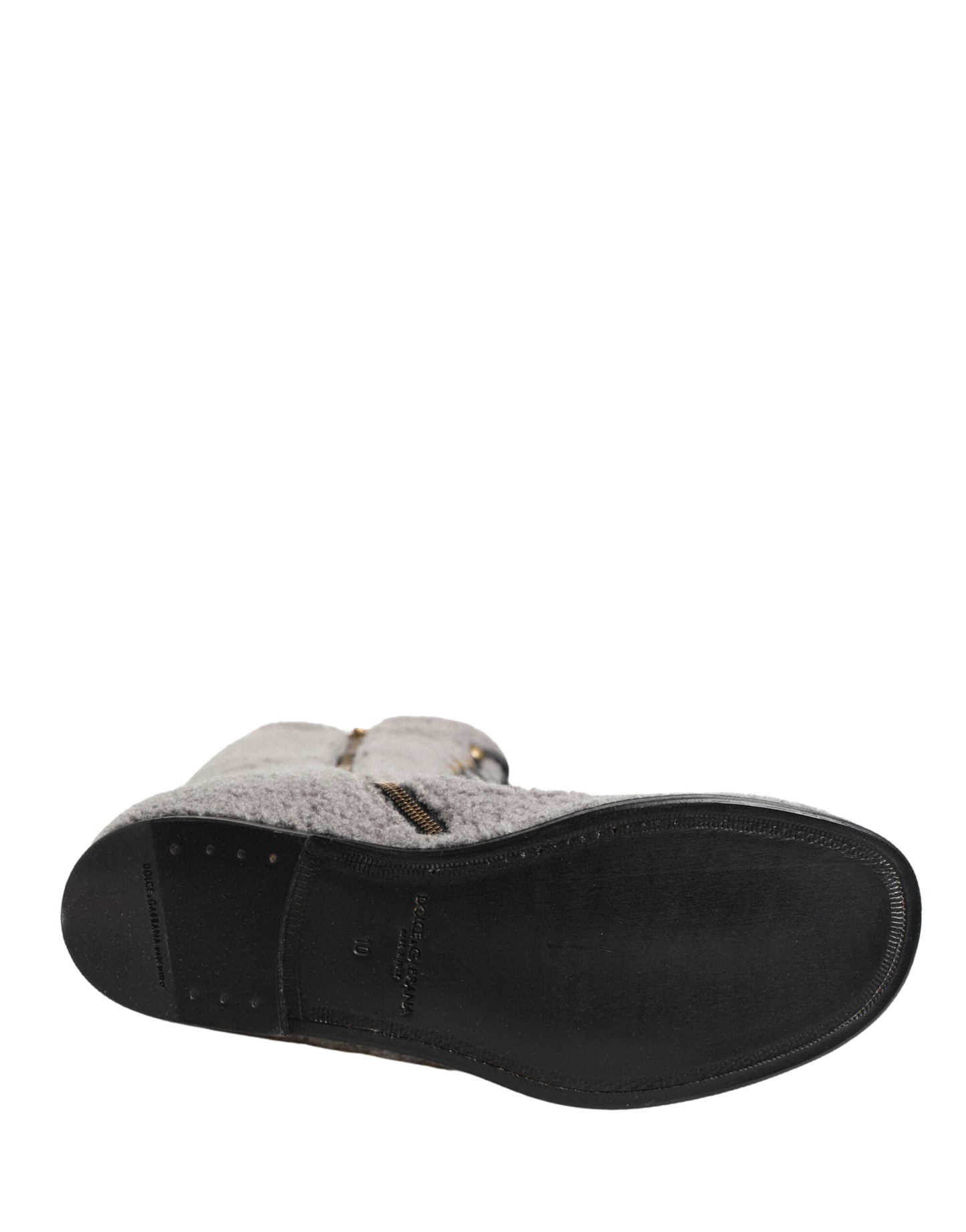 Dolce & Gabbana Gray Shearling Lace Up Knee High Boots Shoes