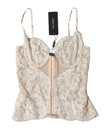Dolce & Gabbana Beige Floral Lace Corset Lingerie Underwear