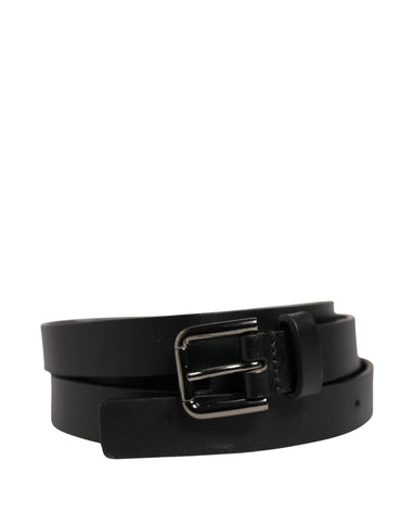 Dolce & Gabbana Black Double Strap Leather Silver Buckle Belt