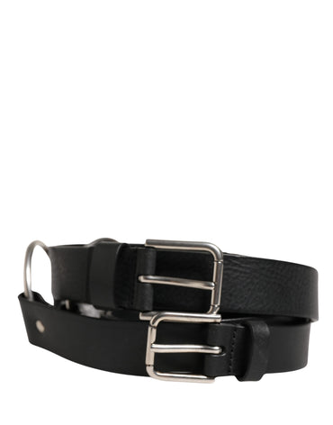 Dolce & Gabbana Black Double Strap Leather Silver Buckle Belt