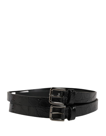 Dolce & Gabbana Black Double Strap Leather Silver Buckle Belt