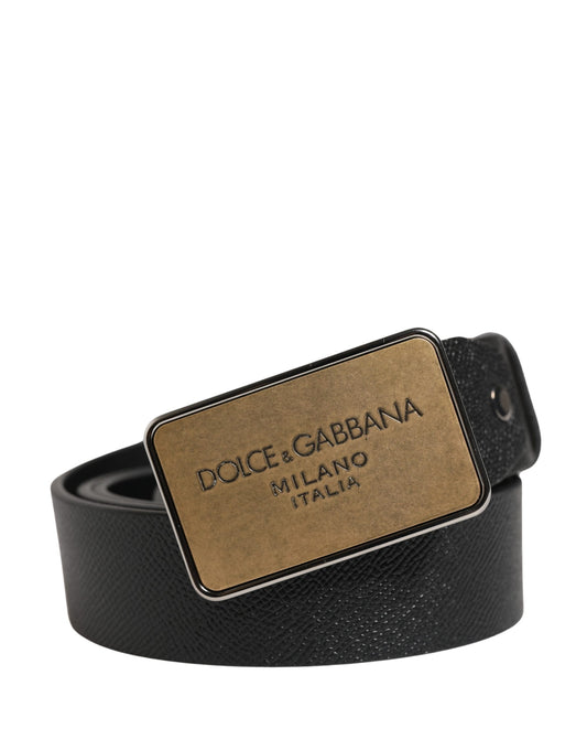 Dolce & Gabbana Black Classic Leather Logo Metal Buckle Belt