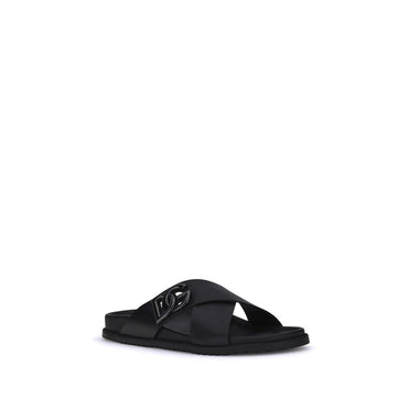 Dolce & Gabbana Black Calf Leather Bos Taurus Flat Sandals