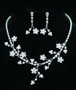 Wedding Crystal Flowers Necklace Earrings Set XS1040-0