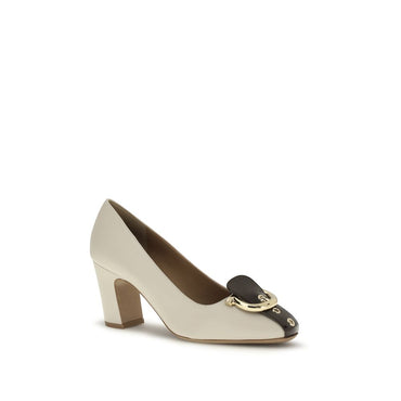 Ferragamo Beige Calf Leather Bos Taurus Pumps