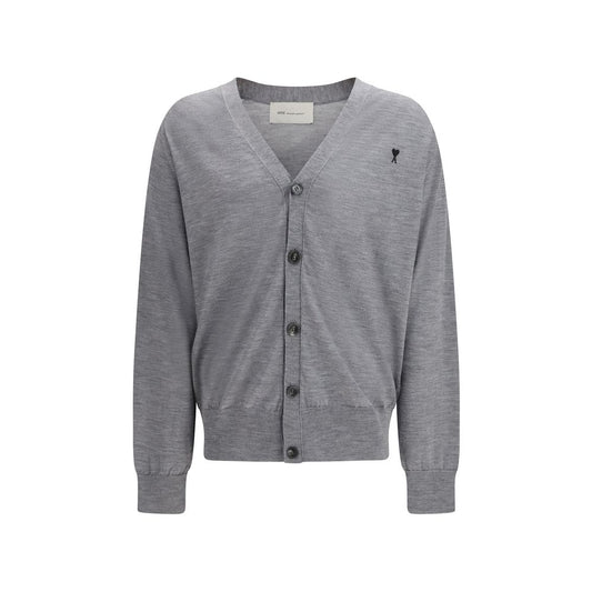 Ami Paris Gray Merino Wool Cardigan