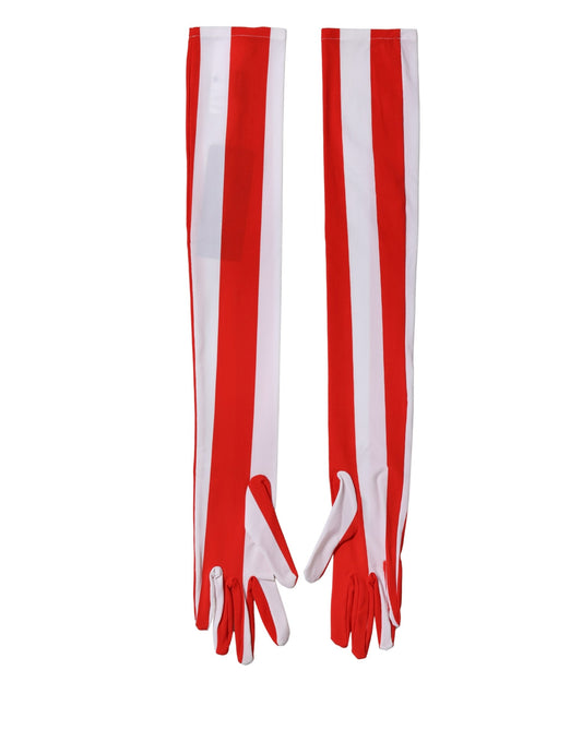 Dolce & Gabbana Red White Stripes Nylon Elbow Length Women Gloves