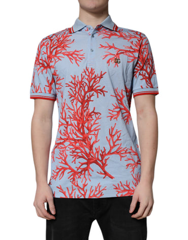 Dolce & Gabbana LightBlue Coral Cotton Collared Polo T-shirt