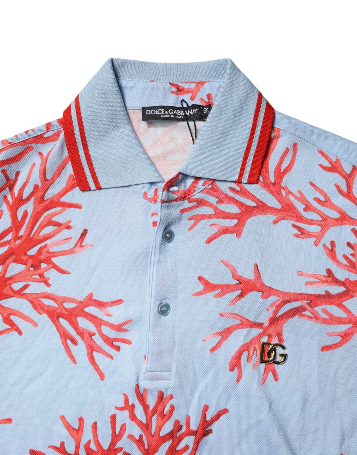 Dolce & Gabbana LightBlue Coral Cotton Collared Polo T-shirt