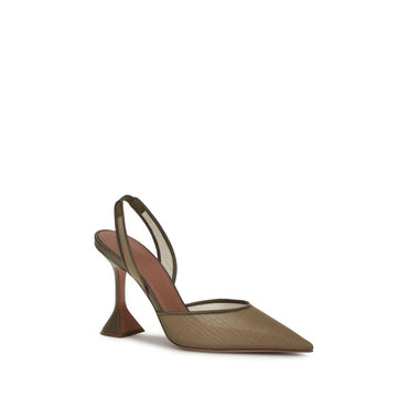 Amina Muaddi Brown Fabric High Heel Pumps