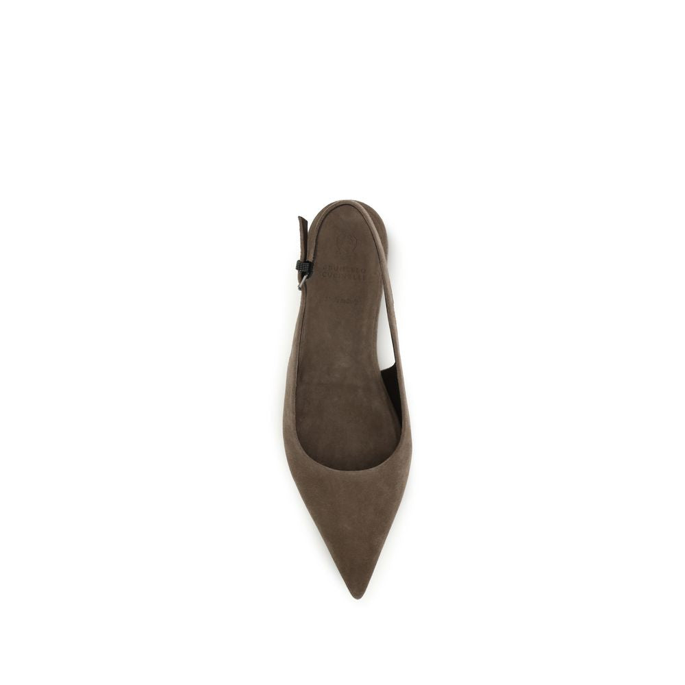Brunello Cucinelli Brown Calf Leather Bos Taurus Ballet Flats