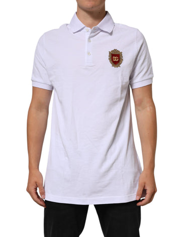 Dolce & Gabbana White Cotton Crest Embroidery Polo T-shirt