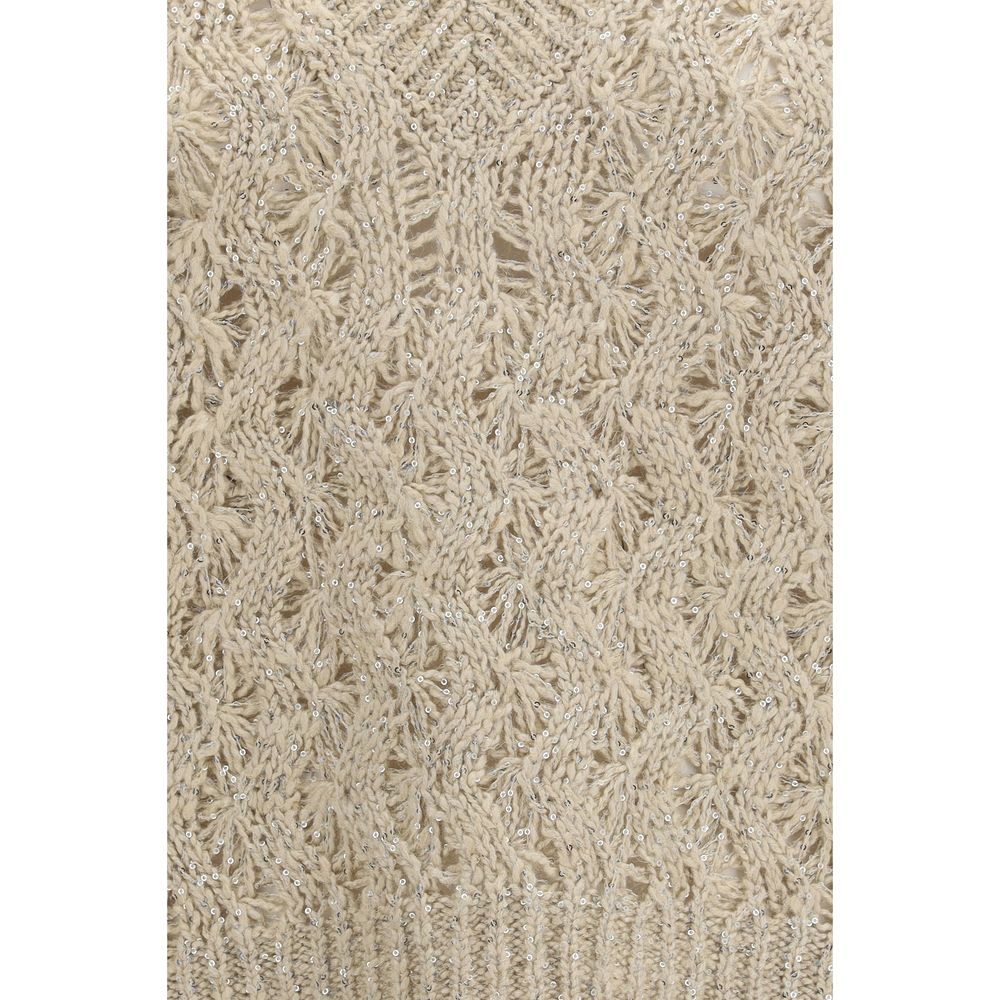 Brunello Cucinelli Beige Silk Sleeveles Sweater