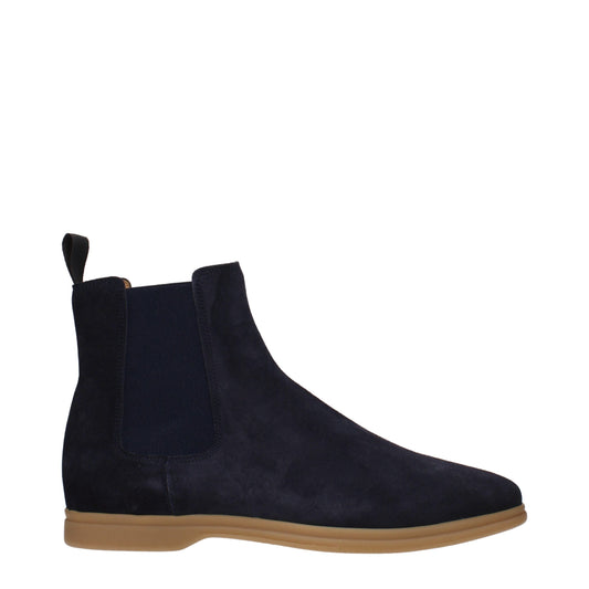 Eleventy Blue Leather Ankle Boots