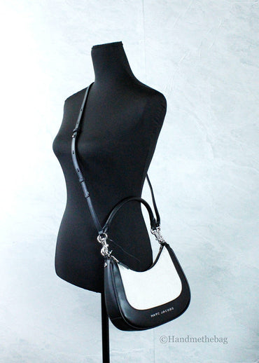 Marc Jacobs Natural Black Canvas Leather Hobo Shoulder Handbag Purse