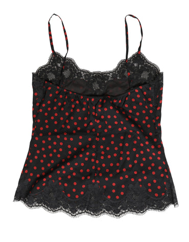 Dolce & Gabbana Black Polka dot Silk Tank Camisole Top Sleepwear