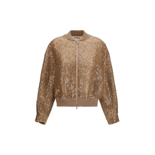 Brunello Cucinelli Brown Silk Bomber