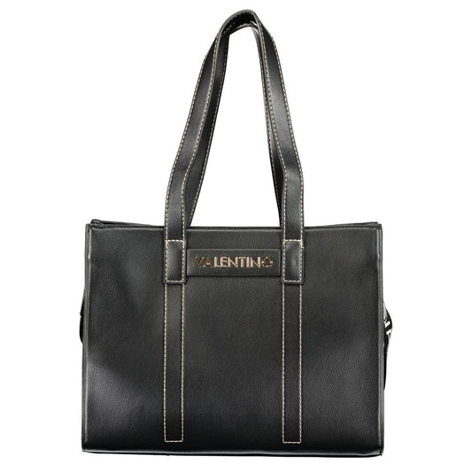 Mario Valentino Black Polyurethane Women's Bag with Shoulder Straps and Pockets
