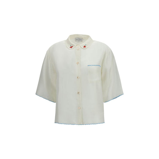 Forte_Forte White Silk Pattern Shirt