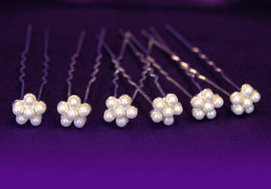 6 X Bridal Wedding Pearls Flowers Hair Pins XP1094-0