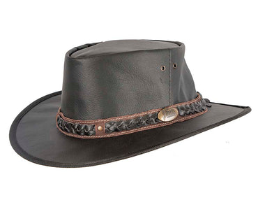 Black Australian Kangaroo Leather Crushable Outback Jacaru Hat-1