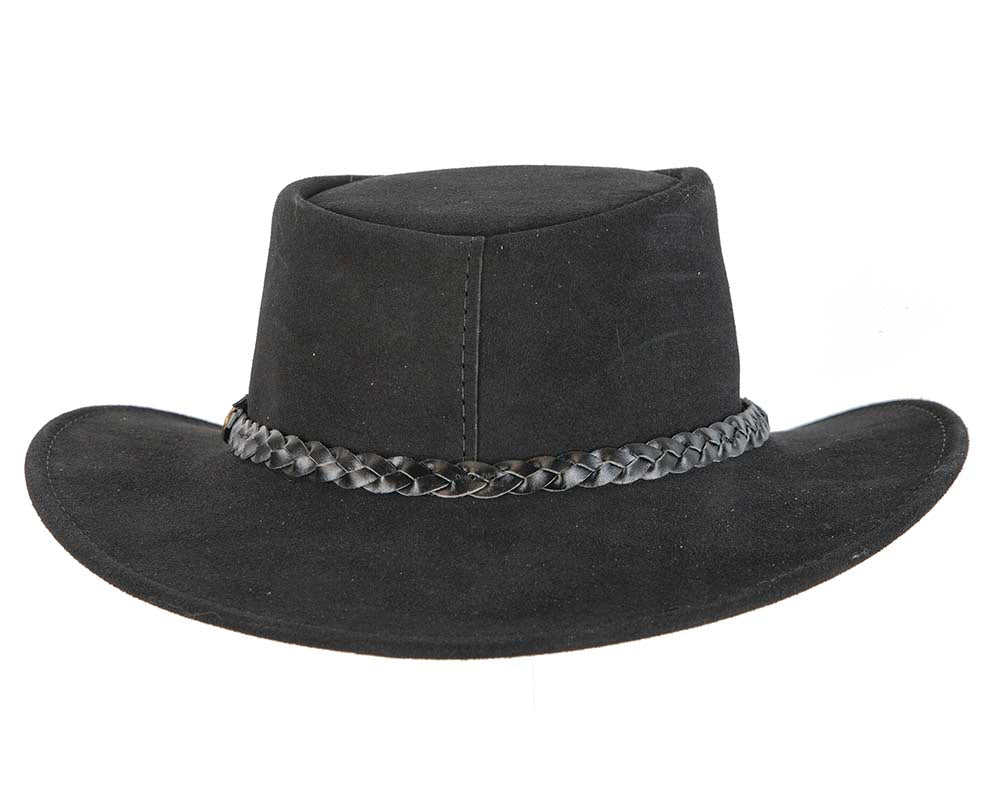 Black Australian Leather Bush Outback Jacaru Hat-5