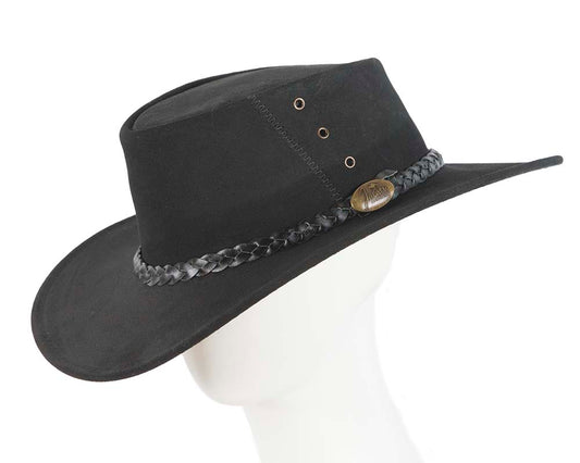 Black Australian Leather Bush Outback Jacaru Hat-0