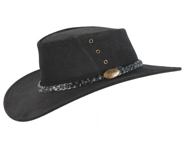 Black Australian Leather Bush Outback Jacaru Hat-1