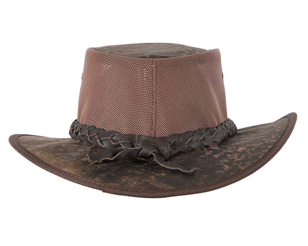 Stonewash Brown Australian Kangaroo Leather Cooler Jacaru Hat-6