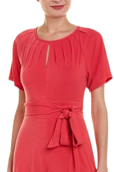 Taylor Scoop Neck Short Sleeve Keyhole Front Tie Waist Solid Jersey Jumpsuit-1