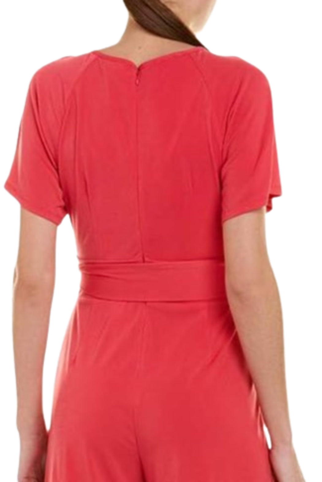 Taylor Scoop Neck Short Sleeve Keyhole Front Tie Waist Solid Jersey Jumpsuit-3