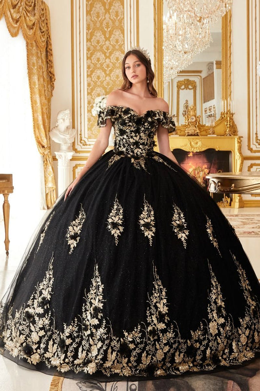 FLORAL OFF THE SHOULDER QUINCE BALL GOWN CD15701-0