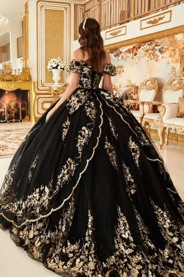FLORAL OFF THE SHOULDER QUINCE BALL GOWN CD15701-1