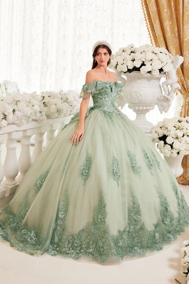 FLORAL OFF THE SHOULDER QUINCE BALL GOWN CD15701-9