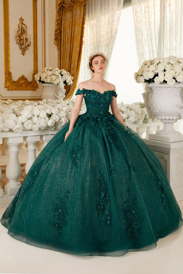 OFF THE SHOULDER FLORAL QUINCE BALL GOWN CD15702-1