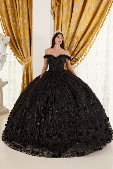 OFF THE SHOULDER QIUNCEANERA FLORAL BALL GOWN CD15704-1