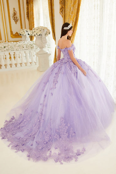 LAYERED TULLE BALL GOWN WITH LACE APPLIQUE CD15709-1