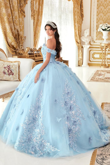 OFF THE SHOULDER FLORAL APPLIQUED BALL GOWN CD15713-1