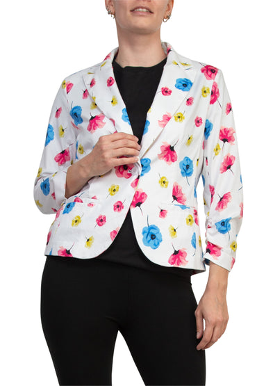 Peace of Cloth Notched Lapel Collar Bright White Floral Print Cropped Fit Blazer-1